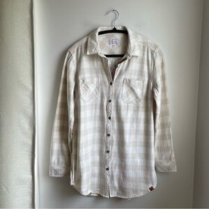 Plaid Button-up-100% Organic Cotton-Beige&White-size S